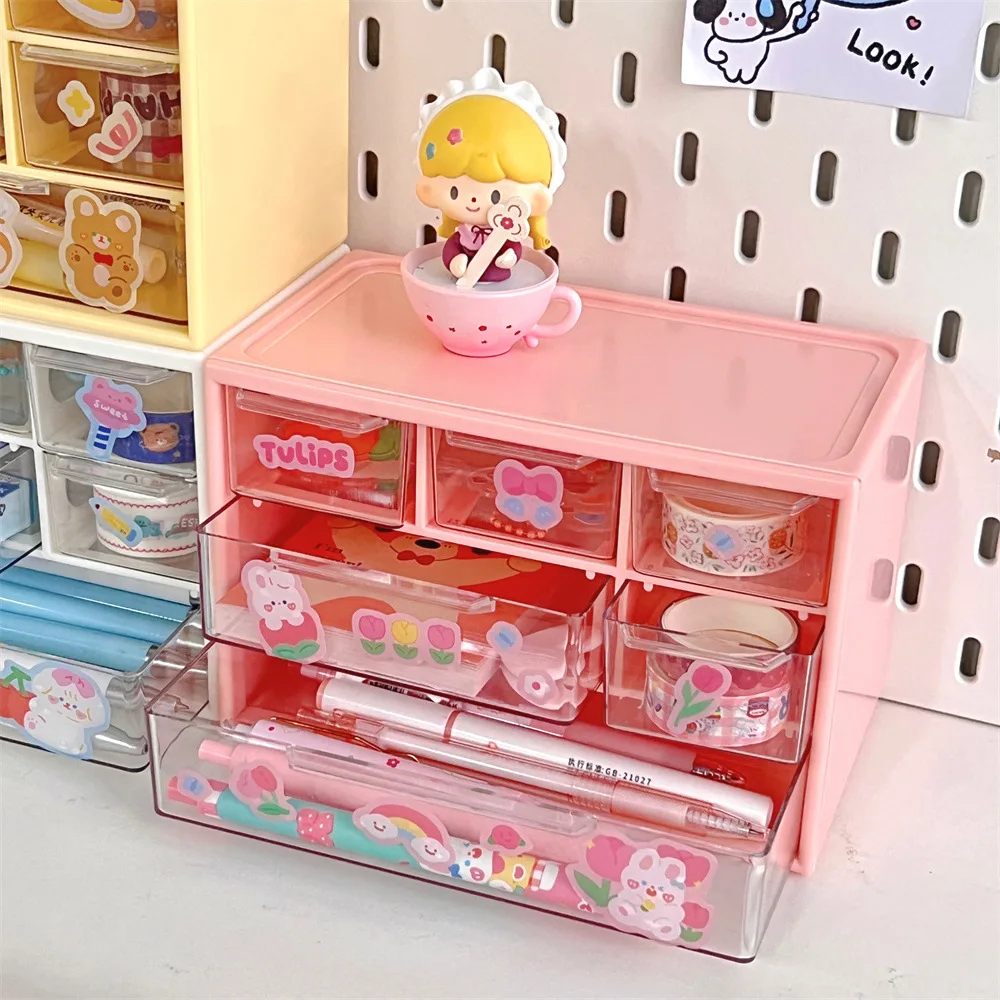 6 Grids Desktop Makeup Storage Box Drawer Type Large Capacity Desk Sundries Organizer Student Supplies Plastic Storage Boxes desktop storage box,stationery organizer,stationery storage box
