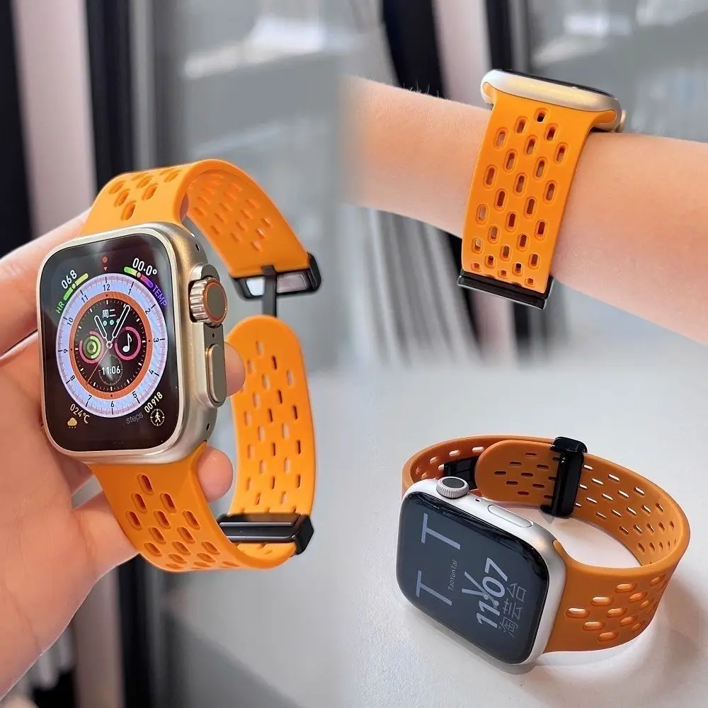 애플 워치용 마그네틱 스트랩 울트라 밴드, 49mm, 44mm, 45mm, 41mm, 40mm, 42mm, 38mm, 실리콘 스포츠 팔찌, iWatch 시리즈 8 se 7 6 5 9
