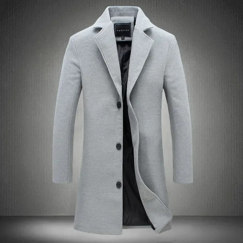 Trench Coat Casual Men Jacket Cross-border Men's Medium-length Solid Color Single-breasted Casual Trench Jacket