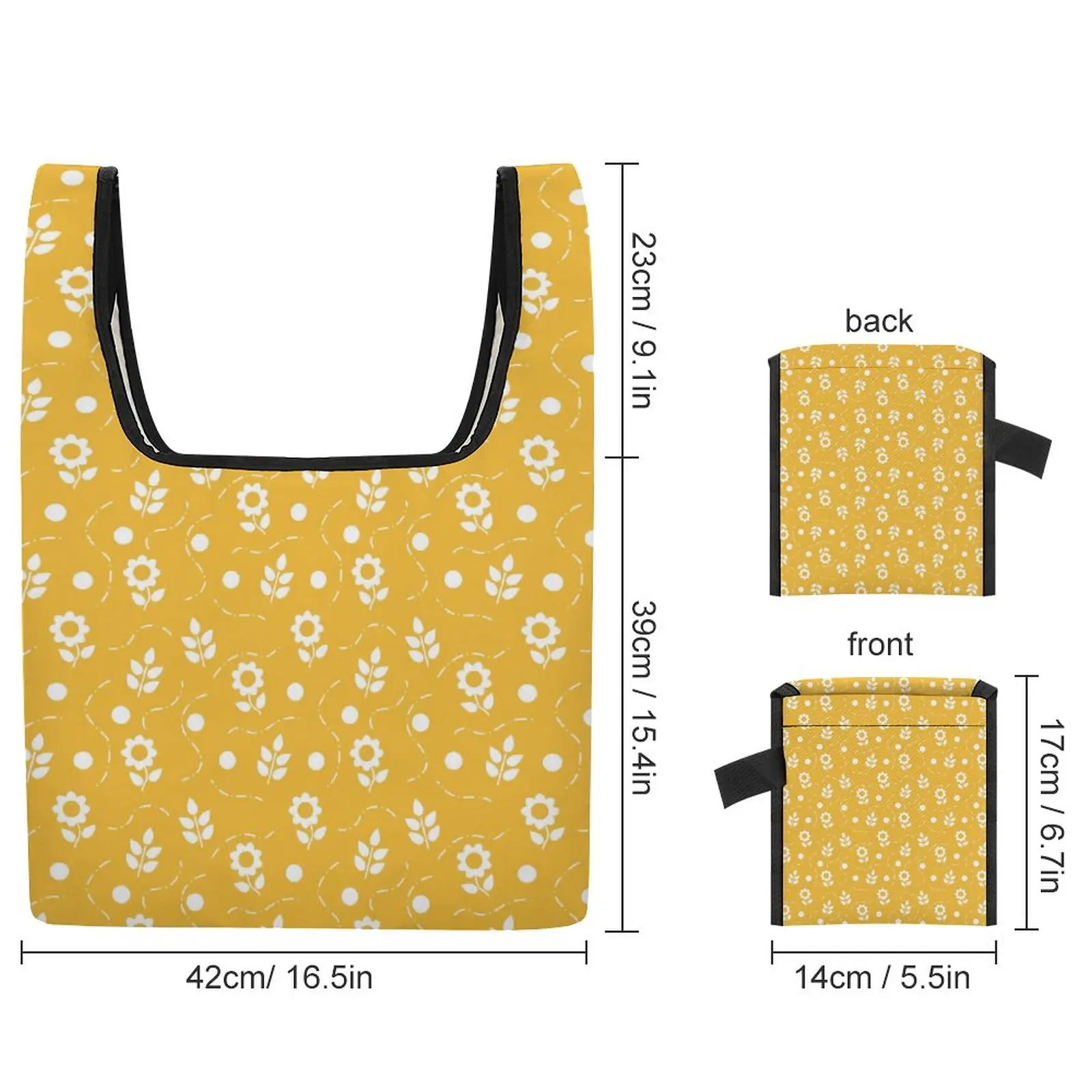 Foldable Shopping Bag Supermarket Shopping Bags Yellow Flower Print Clothing Shoes Packaging Cloth Bags Customizable Printing