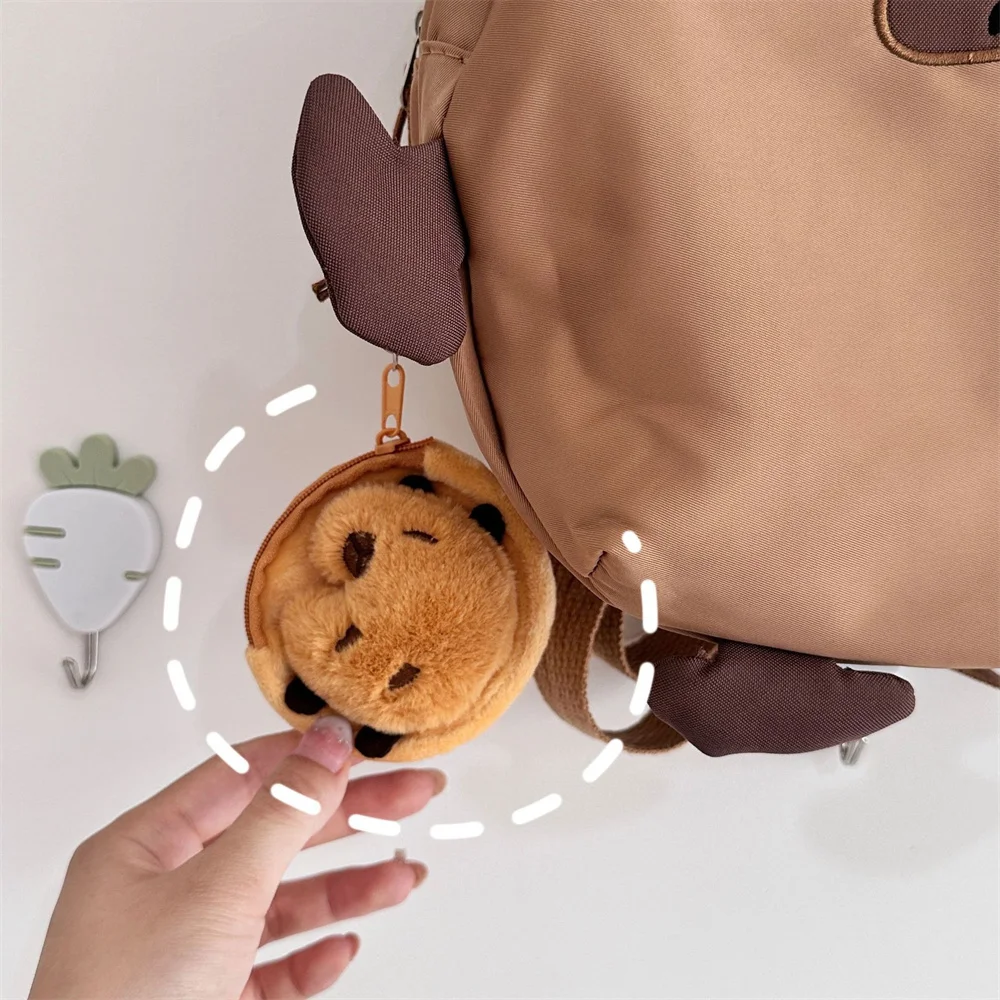 Cute Capybara Plush Earphone Case Wallet Cartoon Coin Purse Round Bags Pendant Mini Fashion Lipstick Headphone Storage Bag