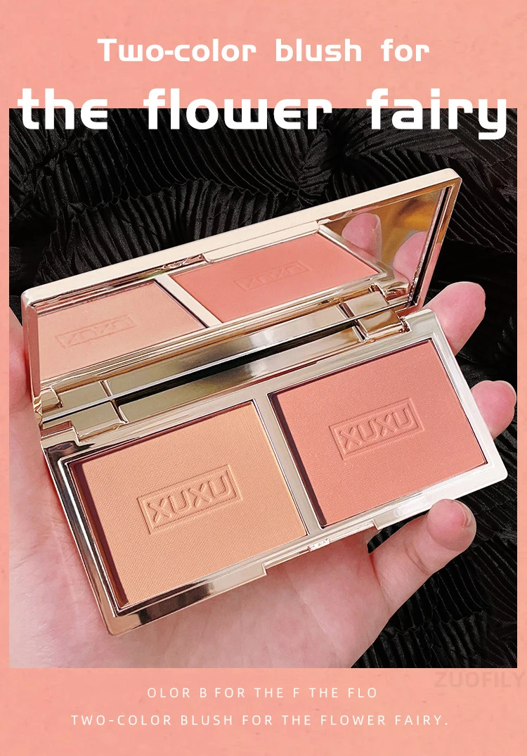 Description Picture 6 of item2-color Blush Pallete High-quality Glitter Matte Peach Face Mineral Pigment Nude Cheek Blusher Powder Makeup Contour Shadow