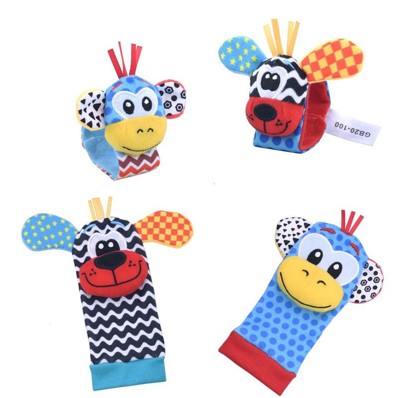 Cartoon Plush Socks Wrist Strap Chocalhos, brinquedos do bebê, 0-12 meses, recém-nascido, infantil, crianças, Animal Sock, Foot Finder, Soft Rattle Toy, Presente