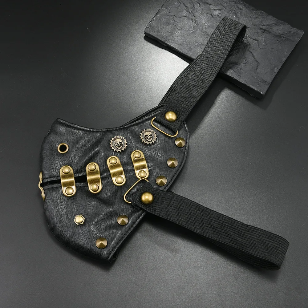 Men Women's Black PU Leather Rivet Rock Mask Lady's Breathable Party Cosplay Halloween Mouth-muffle R1578
