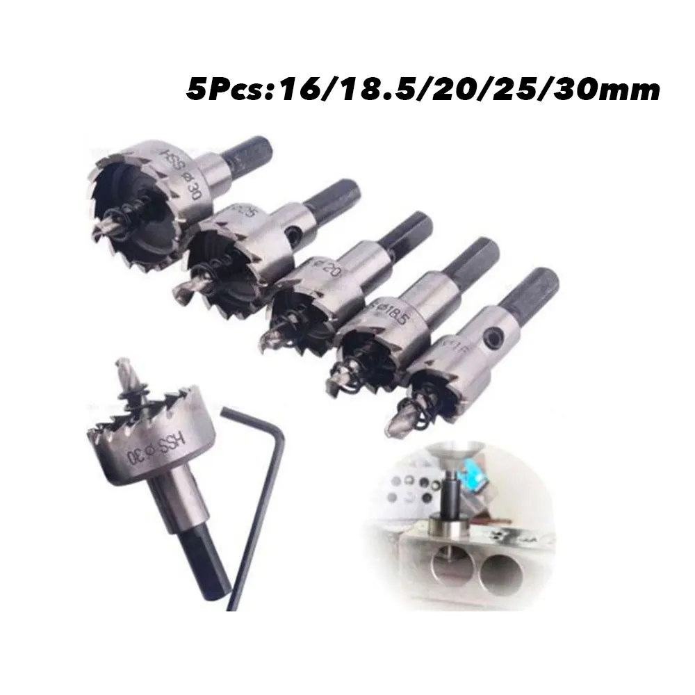 

5PCS Carbide Tip HSS Drill Bit Hole Saw Set Stainless Steel Metal Alloy 16/18.5/20/25/30mm