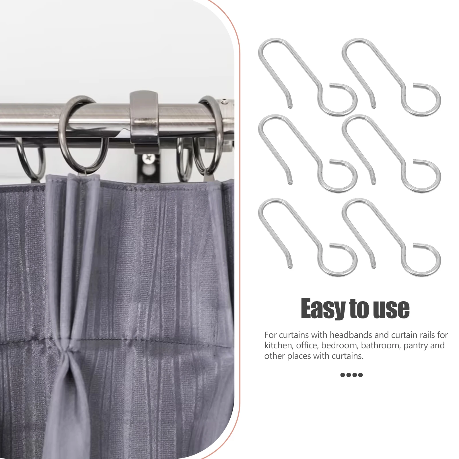 60pcs Curtain Track Hooks S Shaped Metal Small Curtain Hooks Replacement Drape Wire Hook Gliders Hardware