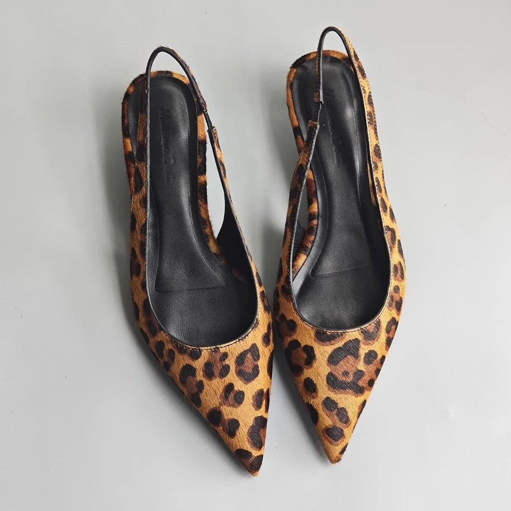 

Новинка 2024, женские летние Модные Остроносые сандалии Mrxmus с леопардовым принтом конского волоса на низком каблуке, элегантные темпераментные женские туфли