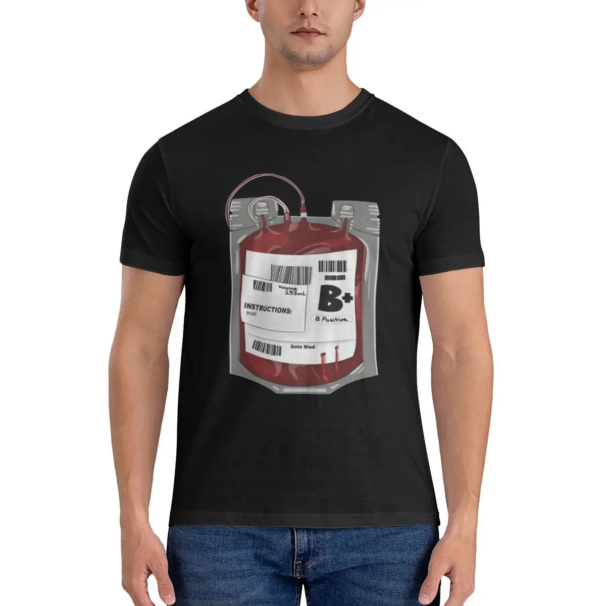 

Vampire Bloodbag T-Shirt for Men The Vampire Diaries Funny Pure Cotton Tees Round Neck Short Sleeve T Shirt Summer Clothing