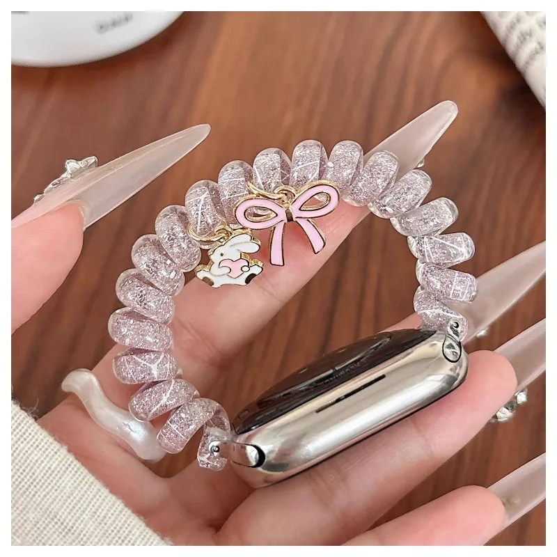 Sparkling Bow Phone Strap with Transparent Elastic Bracelet