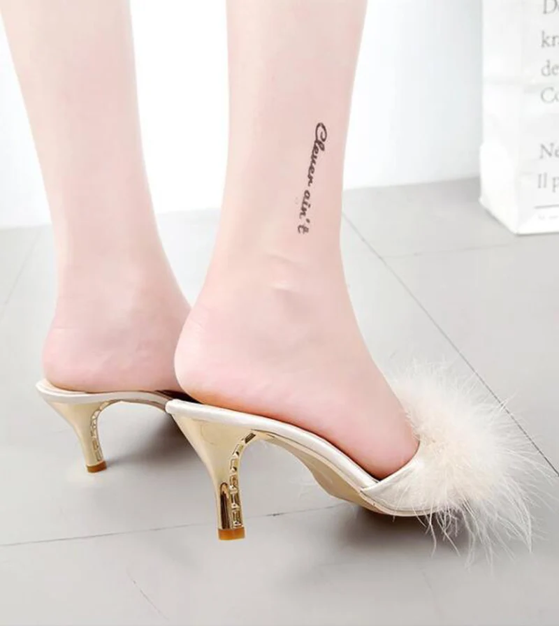 String Bead Elegant High Heel Slippers Detailed Presentation