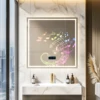 Wisfor LED Lighted Bathroom Mirror 32 Inch Square Lighted Bluetooth Speaker Dimmable Wall Vanity Mirror Temperature Time Display 1