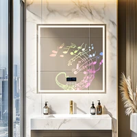 Wisfor LED Lighted Bathroom Mirror 32 Inch Square Lighted Bluetooth Speaker Dimmable Wall Vanity Mirror Temperature Time Display 1