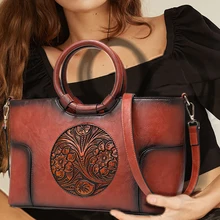 

Women Shoulder Bag Female Small Square Bags Tote Pu Red Leather Chinese Style Textured Lady Flower Handbag Winter Spring Classic