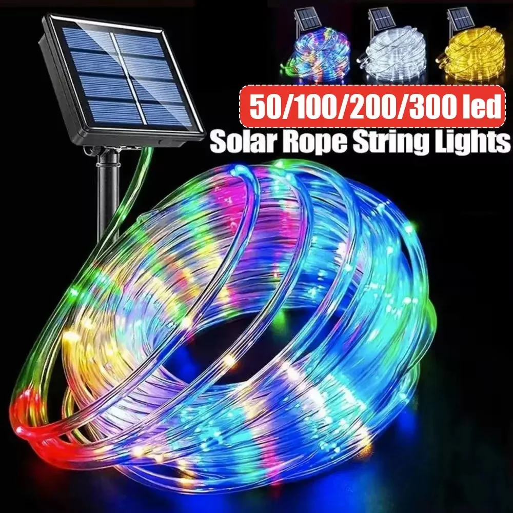Outdoor Solar Tube Rope Led Light 32m/22M/12M/7M Garden Christmas Decoration Fairy String Light Outdoor Wedding Party Led Lamp
