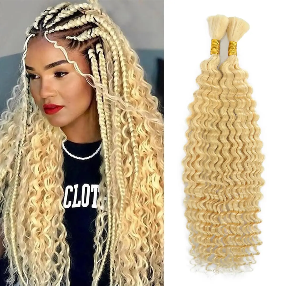 613 Human Hair Bulk Deep Wave Human Braiding Hair Bulk For Braiding Curly Wet And Wavy For Boho Braid