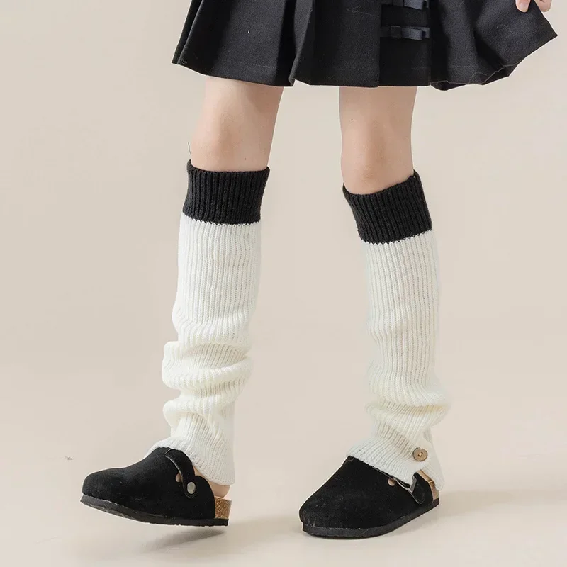 Retro Fashion Kids Girl Leg Warmers Korean Simplicity School Solid Color Calf Sock for Children Autumn Winter Piles Loose Socks