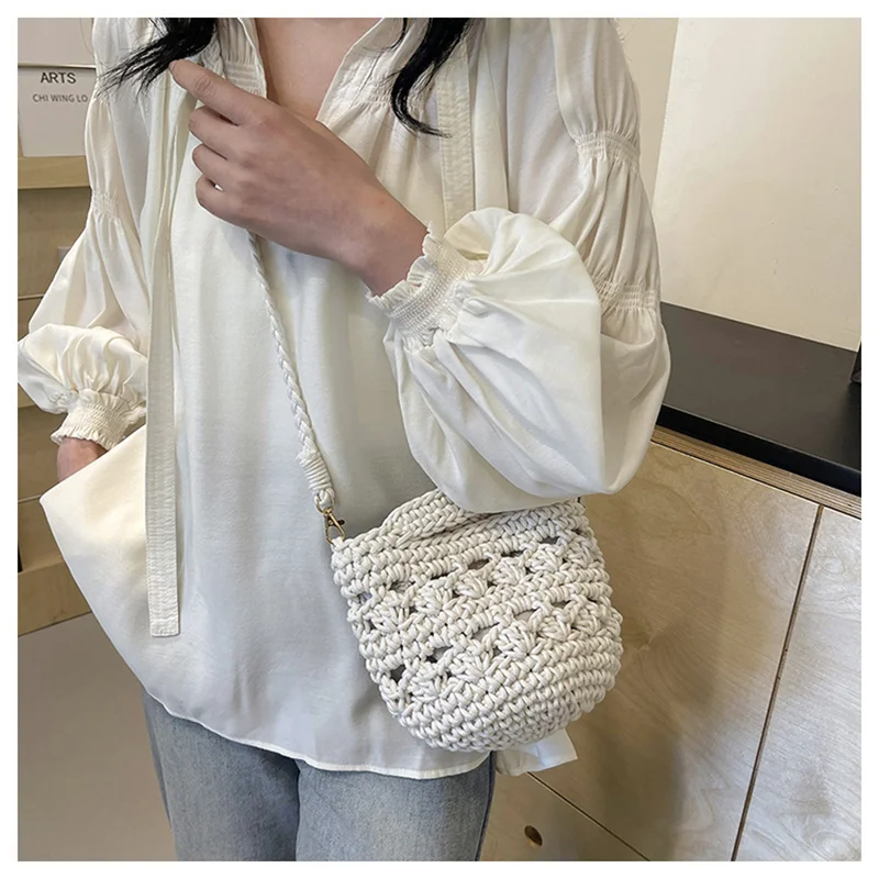 

Woven bags with Top handle For Womens Soft Cotton Knitted Crossbody Shoulder Clutch Satches Dress Female bag 2024 Summer Fashion