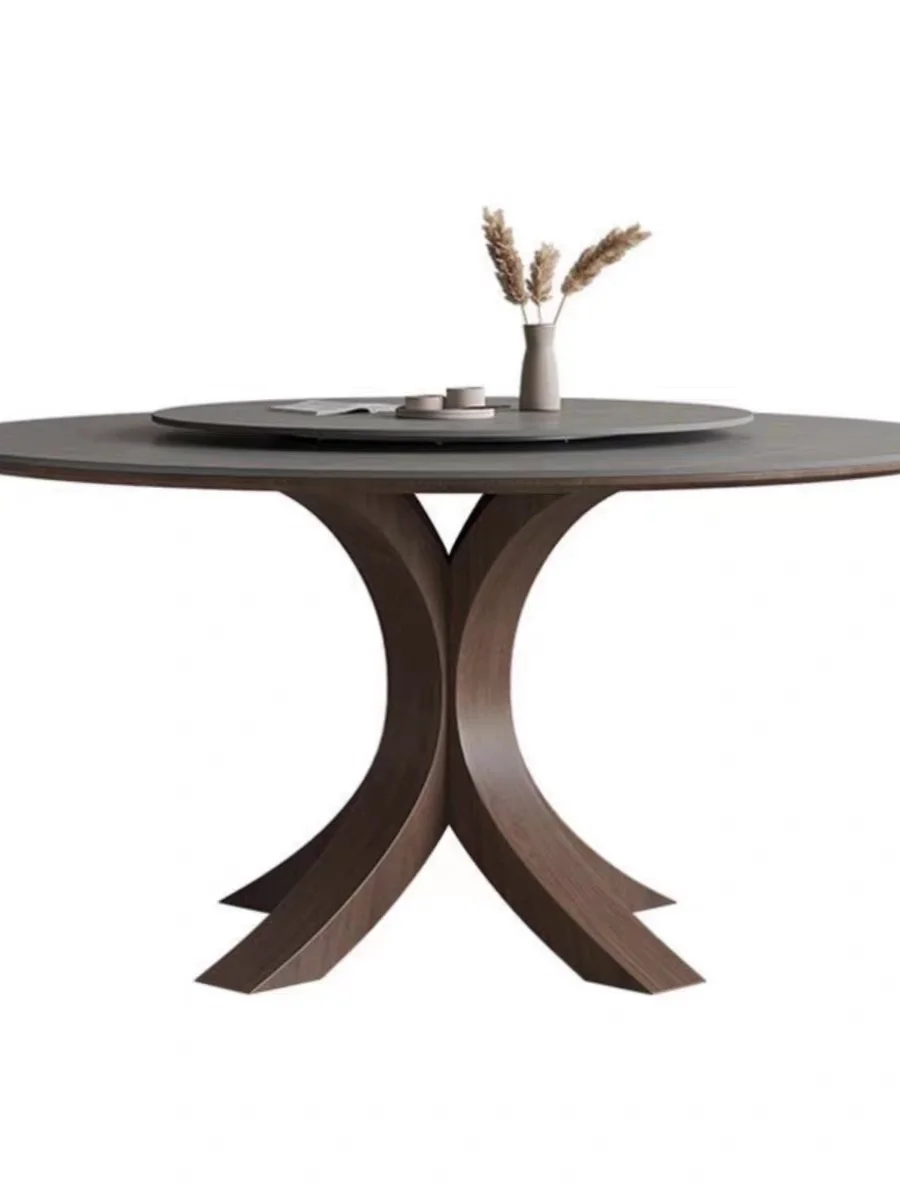 

Matte slate dining table round table with turntable for 8 people household modern simple high-end ash solid wood round table.