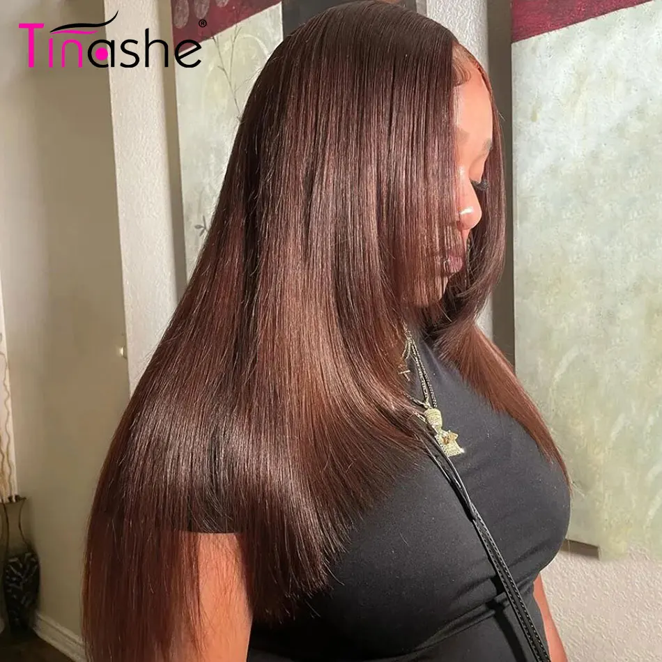 Tinashe Brown Wear&Go Glueless Layered Wig Pre Bleached Bone Straight Human Hair Wigs 200 Density 6x5 HD Lace Closure Wig