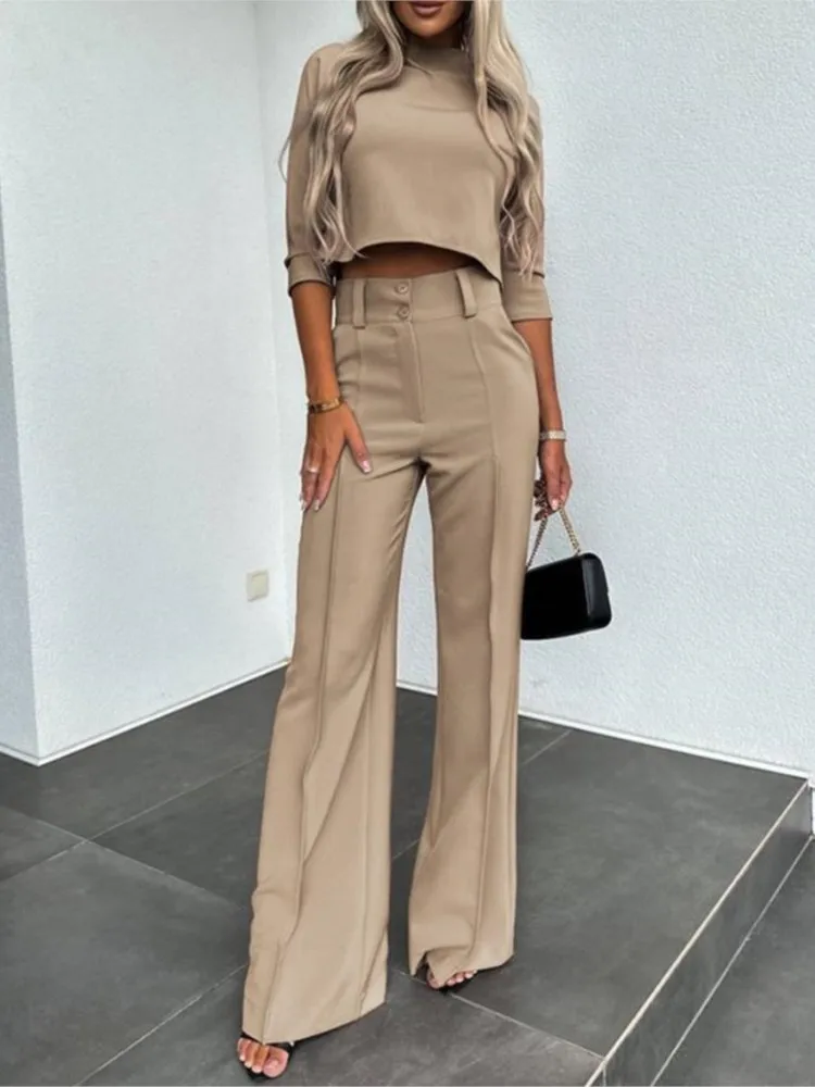 Half Sleeves Color Printed Two Piece Set Women Slim Cropped Top High Waist Long Pants Sets 2023 Spring Summer Fashion Streetwear smoked gray jeans women s spring and autumn 2023 new versatile korean version slim high waist small feet thin cropped pants