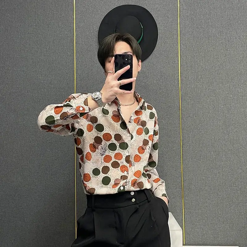 

Spring Autumn Trendy Fashion High-end Male Blouse Long Sleeve Casual Chic Shirt Loose Drape Contrast Color All Match Top Men Z86