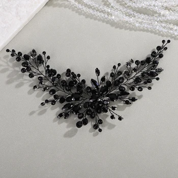 Women Rhinestone Headband Crystal Pearl Wedding Hair Accessories Black Bridal Handmade Hairband Jewelry Bride Party Headpiece
