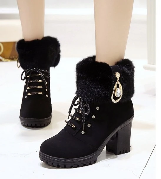 Botas de nieve con tacón mujer, botines femeninos de talla grande 35 41Med, zapatos de oficina plumas, 2018|Botas de nieve| - AliExpress