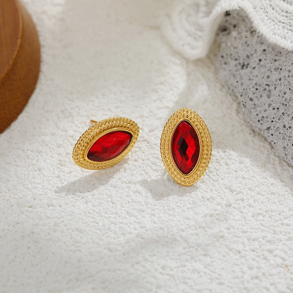 Light Luxury Small Waterdrop Red Crystal Stud Earrings Rust Proof White CZ Zircon Statement Earring Hypoallergenic Ear Jewelry