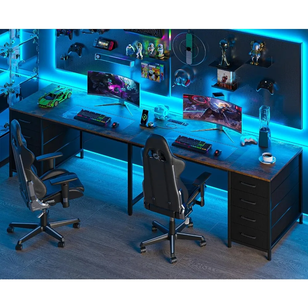 110" 2 Person Desk with 8 Drawers, Large Writing Home Office Desks with Outlets, I Shaped Workstation Double Desk Drawer Organi 6