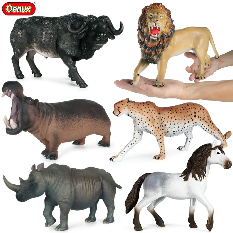 

African Wild Animals Simulation Lion Leopard Buffalo Horse Action Figure PVC High Quality Model Education Decoration Toy