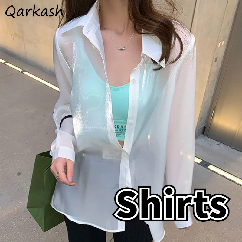 

Sunscreen Shirts Women Clothing 5 Colors See-through Vintage Thin Summer Streetwear Harajuku All-match Breathable Baggy Daily