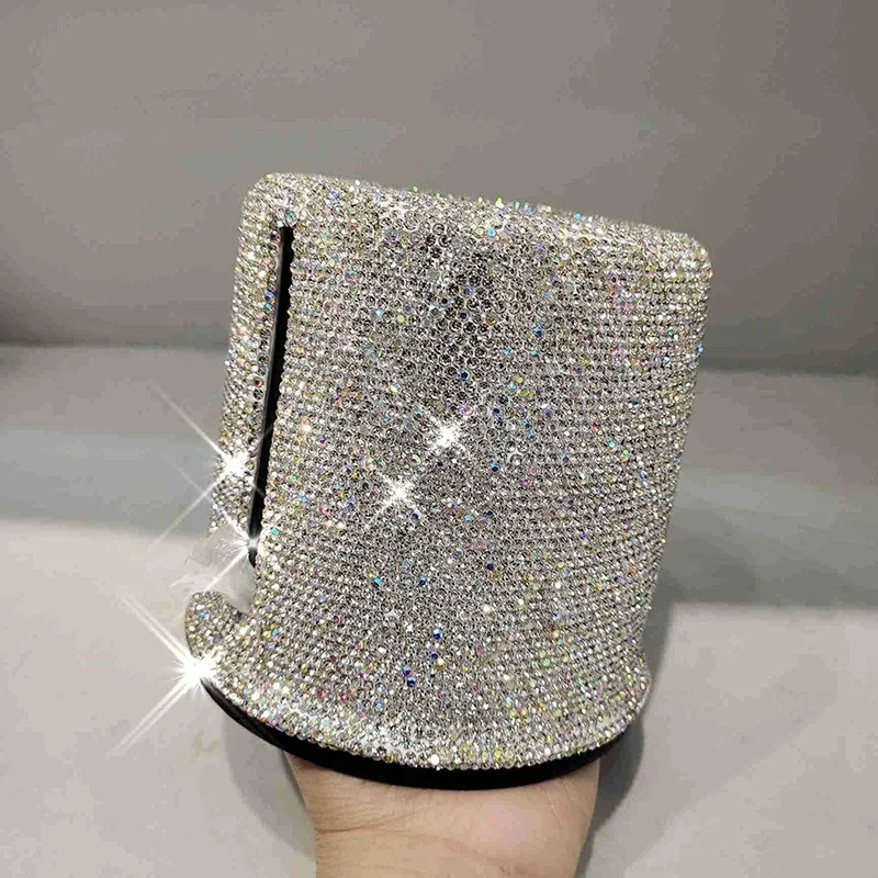 Sparkling Diamond Roller Tissue Box Circular Roll Paper Home Decor Living Room Bedroom Tissue Storage Box Bathroom Accessories 5