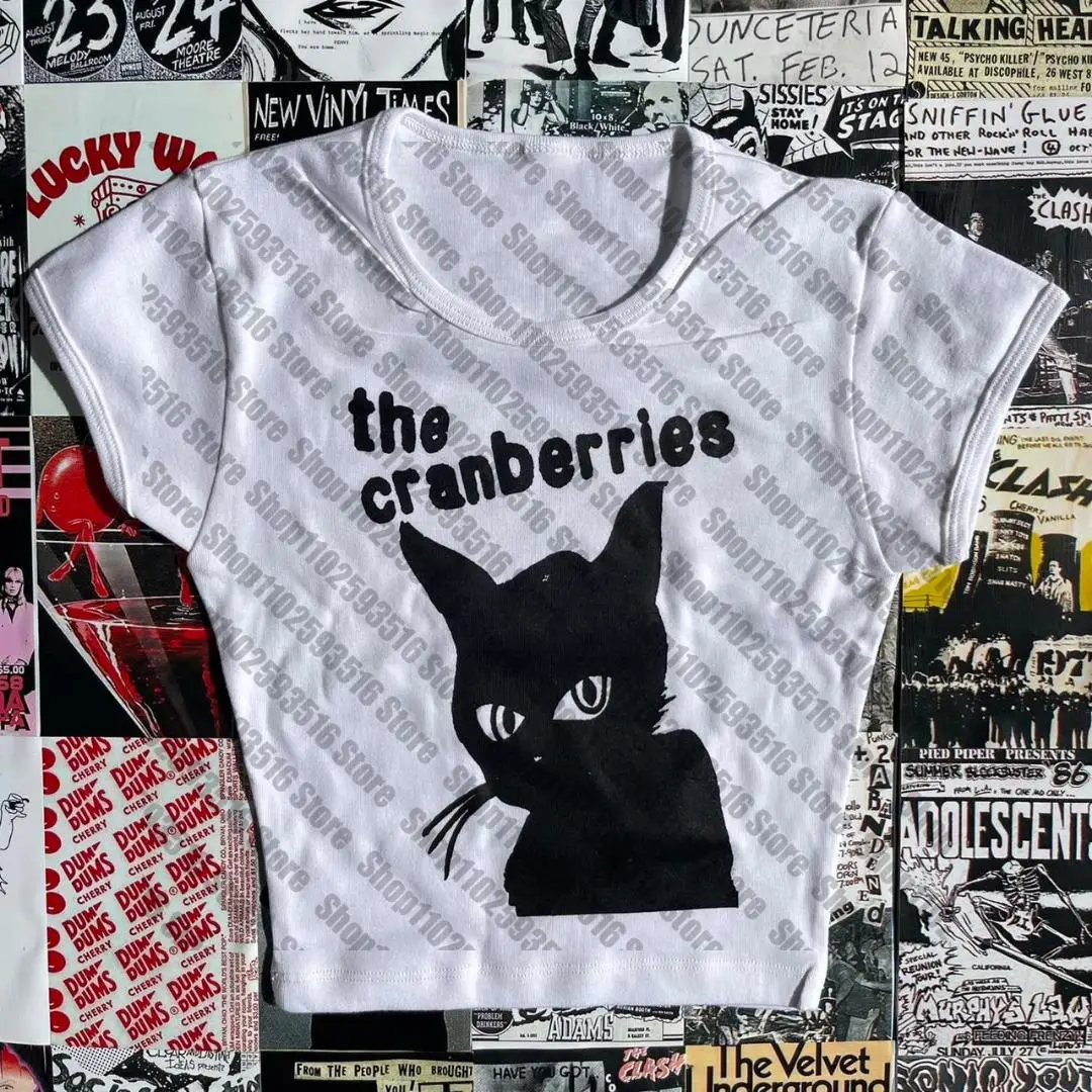 Punk Y2K T-shirt da bambino Top a maniche corte T-shirt da strada gotica T-shirt nera con stampa Star Cat da donna T-shirt estiva da donna Emo804_voghion.com