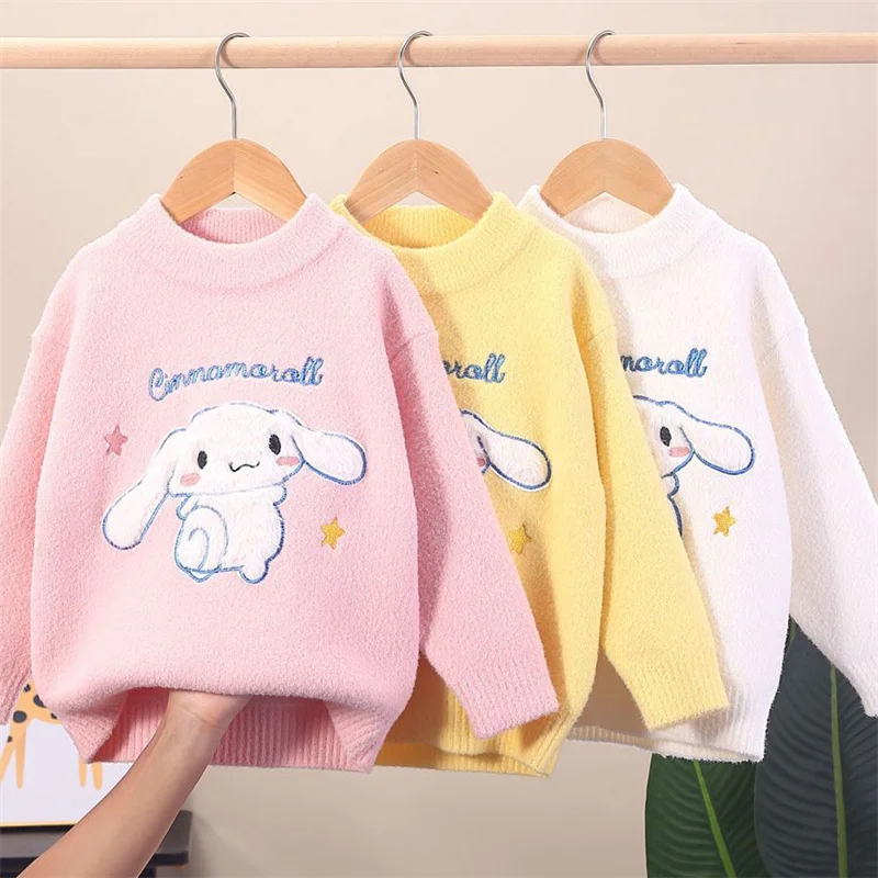 

Sanrio Cinnamoroll Anime Child Sweater Autumn Winter Knitting Base Korean Velvet Thicken Keep Warm Comfortable Sweater Girl Gift