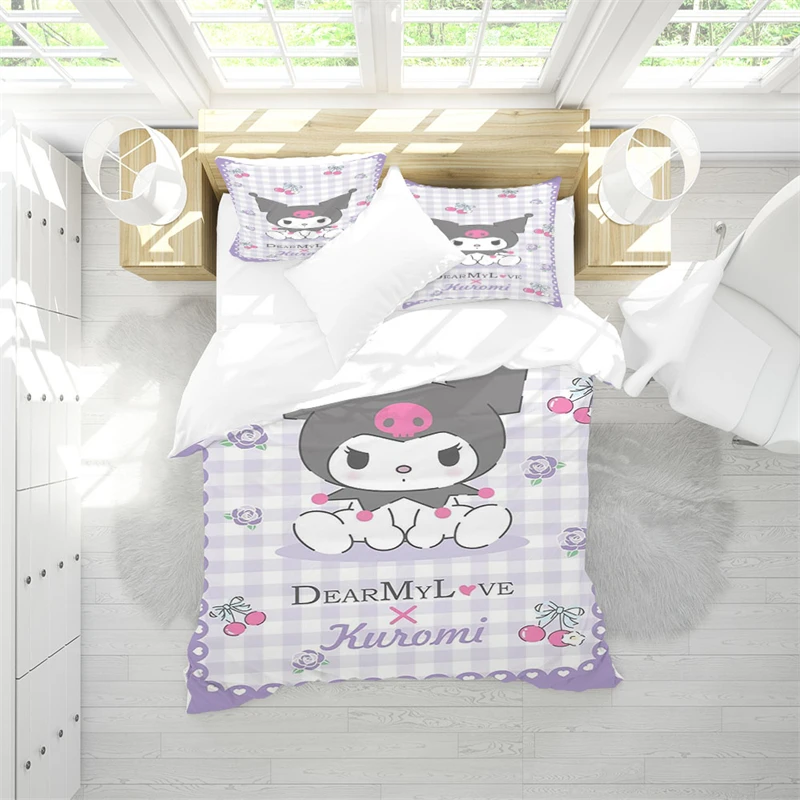 

Пододеяльник MINISO Melody Kuromi, модный дизайн, украшение для детской комнаты, для мальчиков и девочек, односпальный теплый комплект постельного белья с молнией