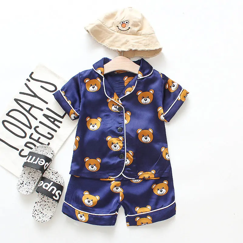 1-4Y Summer Silk Baby Toddler Clothing Sets Short Sleeve Kids Pajamas Baby Clothes for Girls Boy Sleepwear Set Toddler Clothes newborn clothes set Clothing Sets