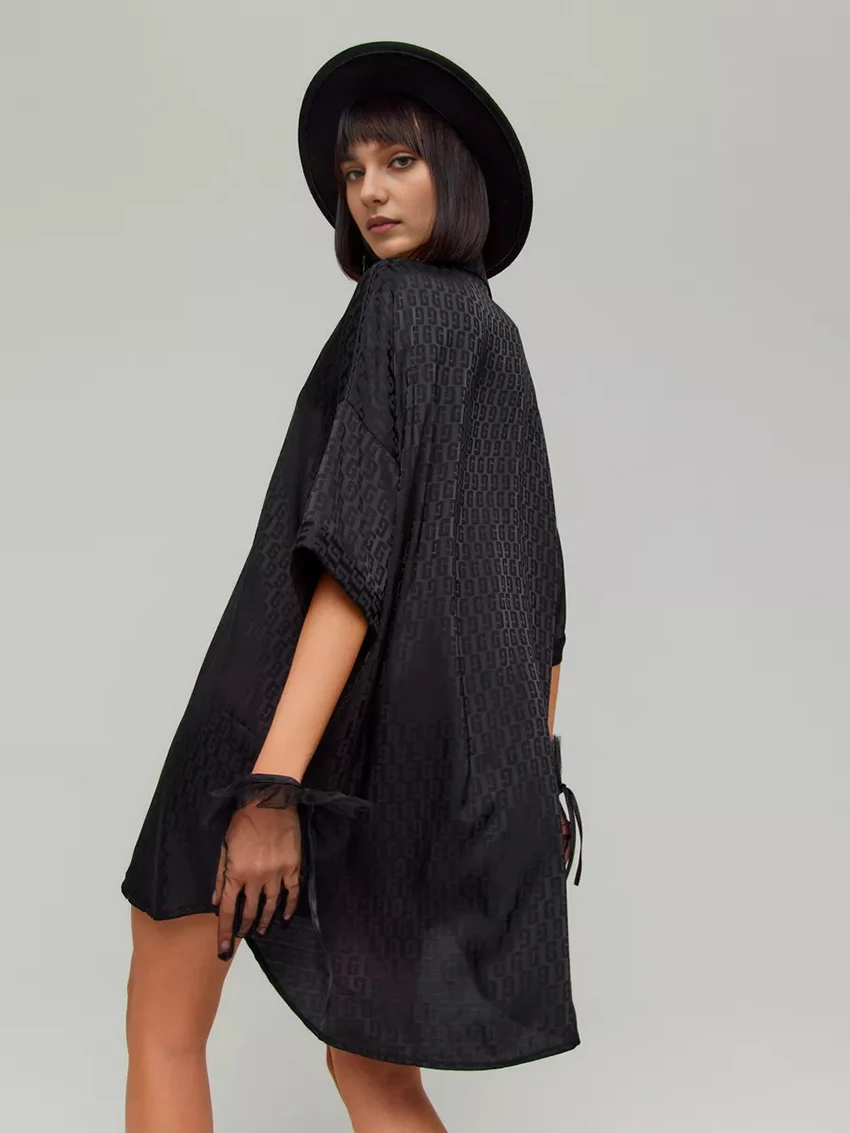 Marthaqiqi Summer New Women'S Nightgowns Sexy Turn-Down Collar Sleepwear Half Sleeve Nightwear Casual Mini Dress Home Clothes