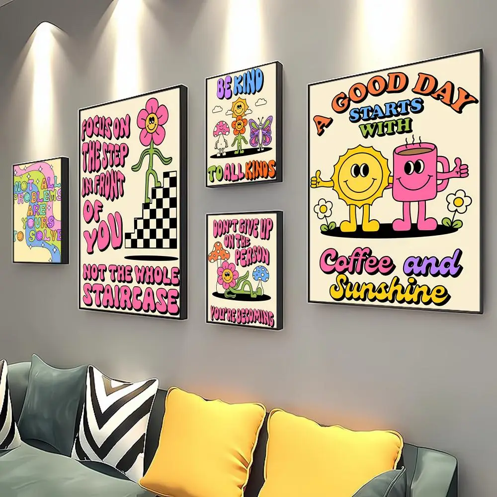 

Cartoon Smile Inspirational Quote Emotions Human Self-adhesive Poster Retro Kraft Paper Sticker DIY Vintage Decorative Painting