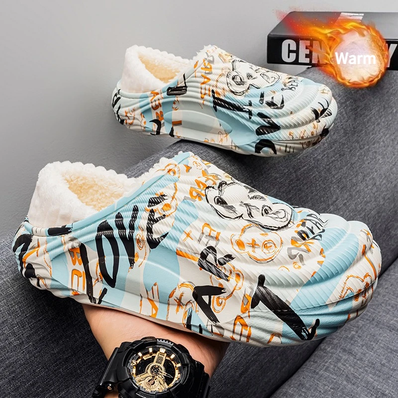 Autumn and Winter Waterproof Cotton Shoes for Men and Women, Plus Velvet To Keep Warm, Outer Wear Cotton Slippers