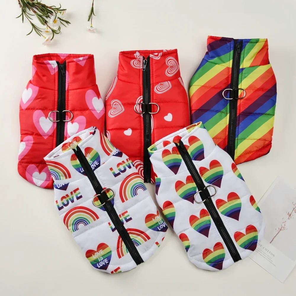 Manteau Hiver Imperméable & Chaud pour Petit Chien - Gilet Zippé avec Anneau D - Design Arc-en-ciel & Amour