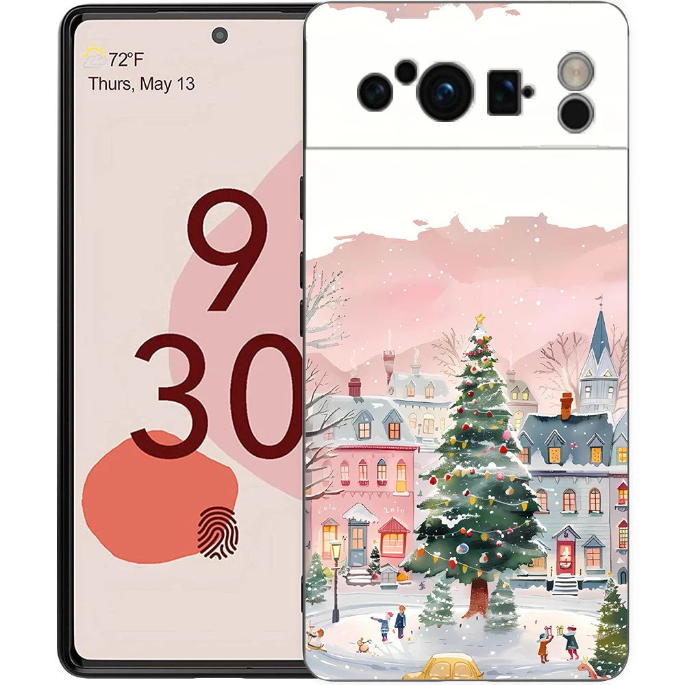 Festive Cartoon Christmas Style Soft TPU Phone Case with Black Bumper