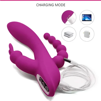 3 In 1 Dildo Rabbit Vibrators For Woman Clitoris Massage Anal Beads Sex Toys For Adults G-Spot Stimulation Female Masturbator 3