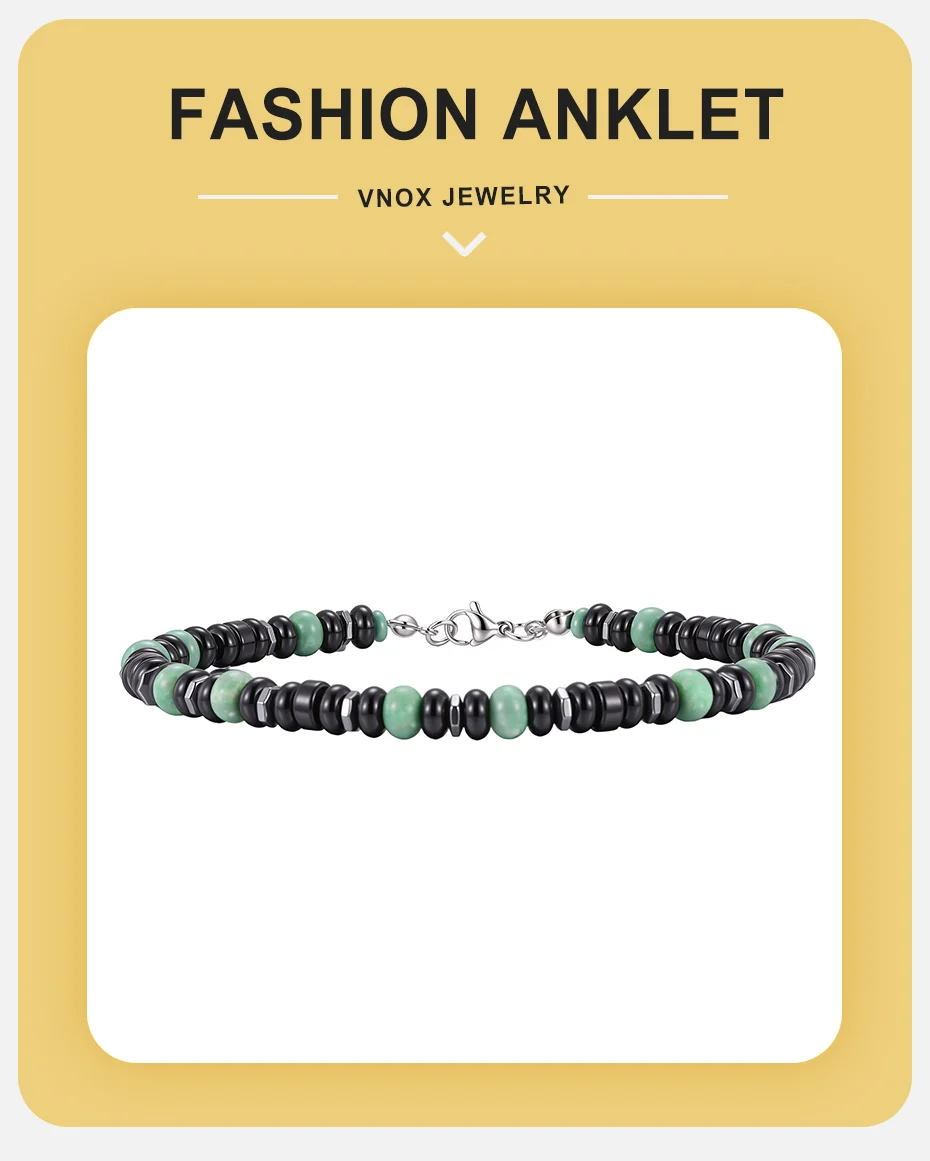 Vnox Edelstahl-Fußkettchen mit Steinperlen für Männer und Frauen, klassische verstellbare Fußkettchen, Sommer, Strand, Boho, Hip-Hop, Schmuck, Geschenke – Detail 1