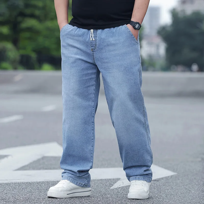 8XL Oversized Jeans For Men Elastic Waist Loose Comfortable