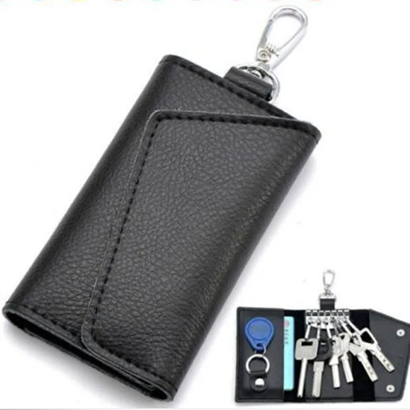 Pu Leather Key Organizer Holder Pouch Cow Split Car Key Wallet Housekeeper Case Mini Card Bag
