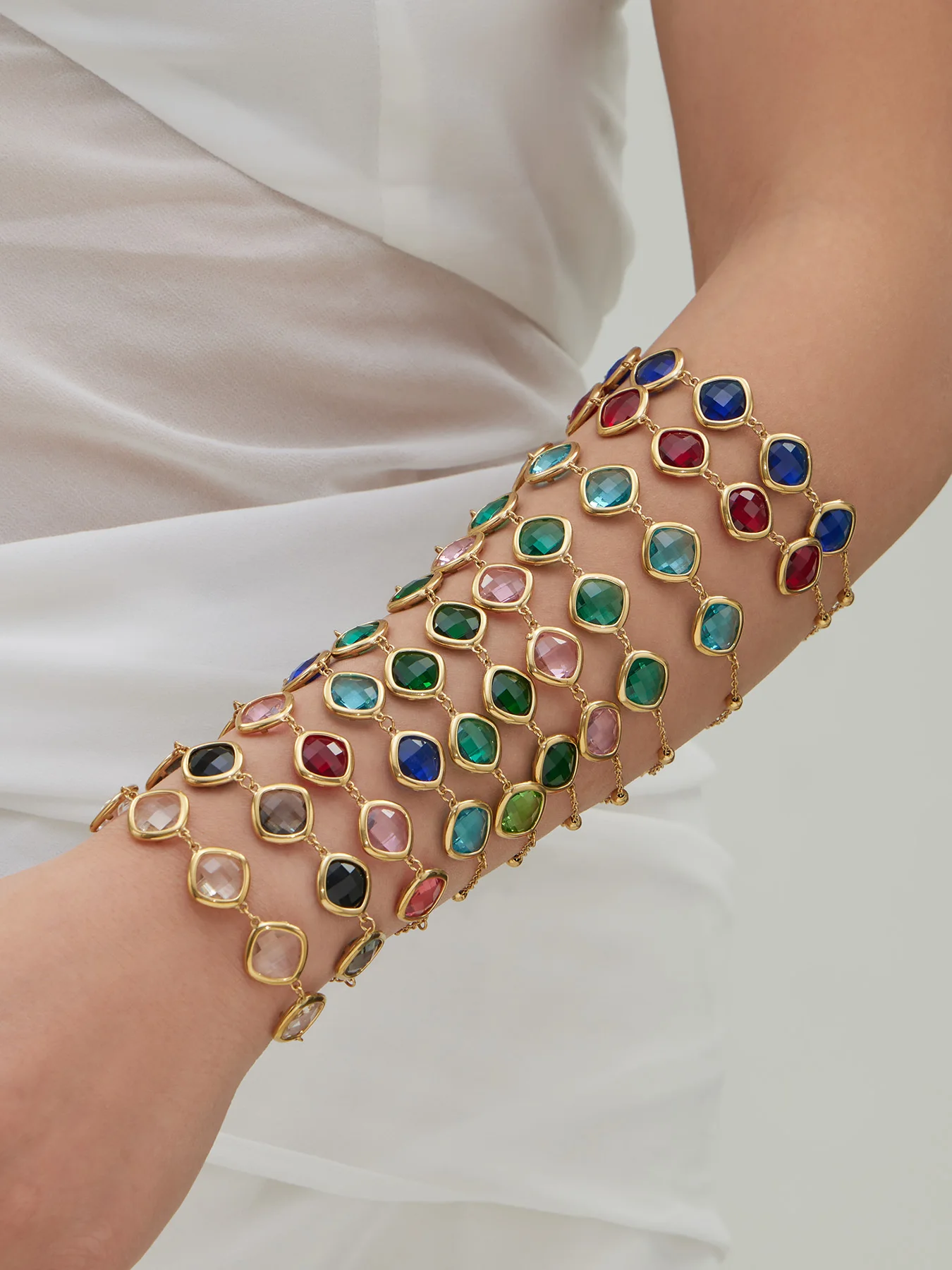 Liora Trendy Bunte Glas Kette Halsketten Armbänder Ohrringe für Frauen Edelstahl Mujer Hochzeit Engagement Schmuck Sets – Detail 3