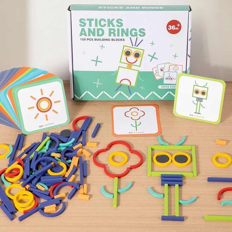 Wooden Creative Sticks And Rings Puzzle Intelligence Game Montessori Early Childhood Educational Toys For Children 3 Year Old