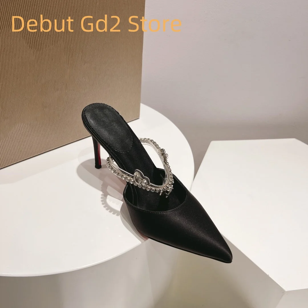 

Top quality 2024 new summer external cool slippers with pointed thin heels and sequined rhinestones, sexy high heels