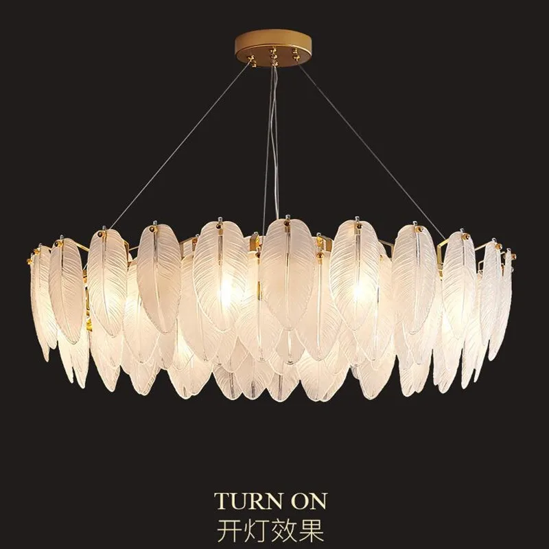 

Artistic White Glass Goose Feather Designer Round Oval LED Chandelier Lighting Lustre Suspension Luminaire Lampen For Foyer