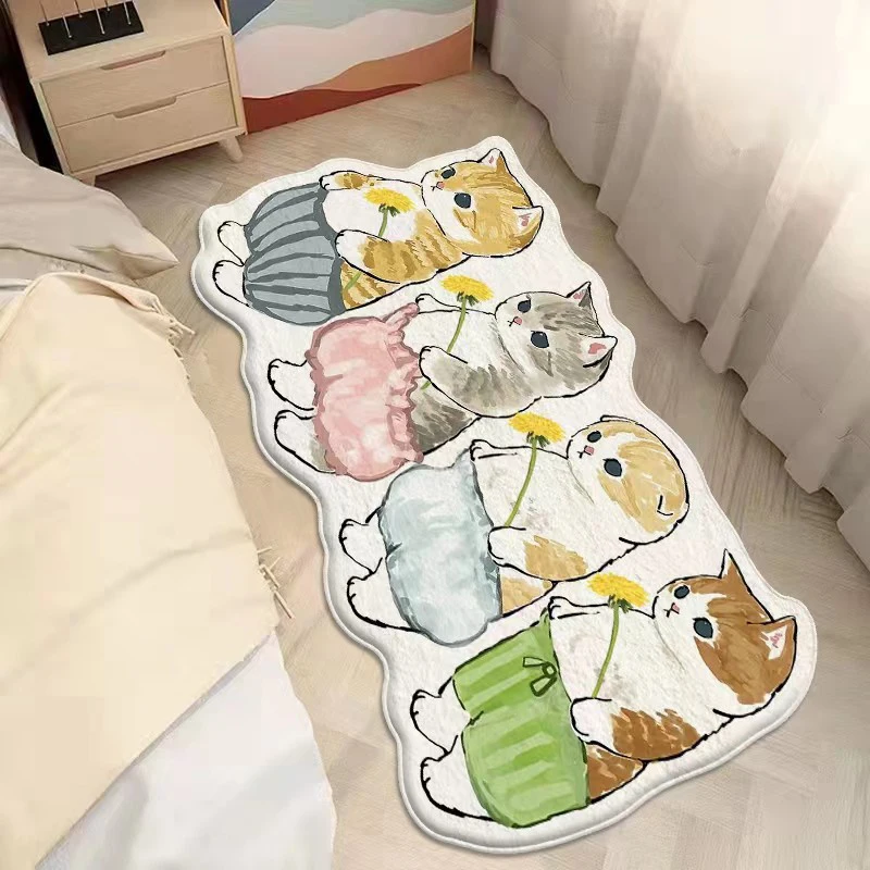 1Pc Cute Cartoon Cat Rug Non slip Bedside Area Mat Cartoon Funny Carpet Shaggy Mats for Living